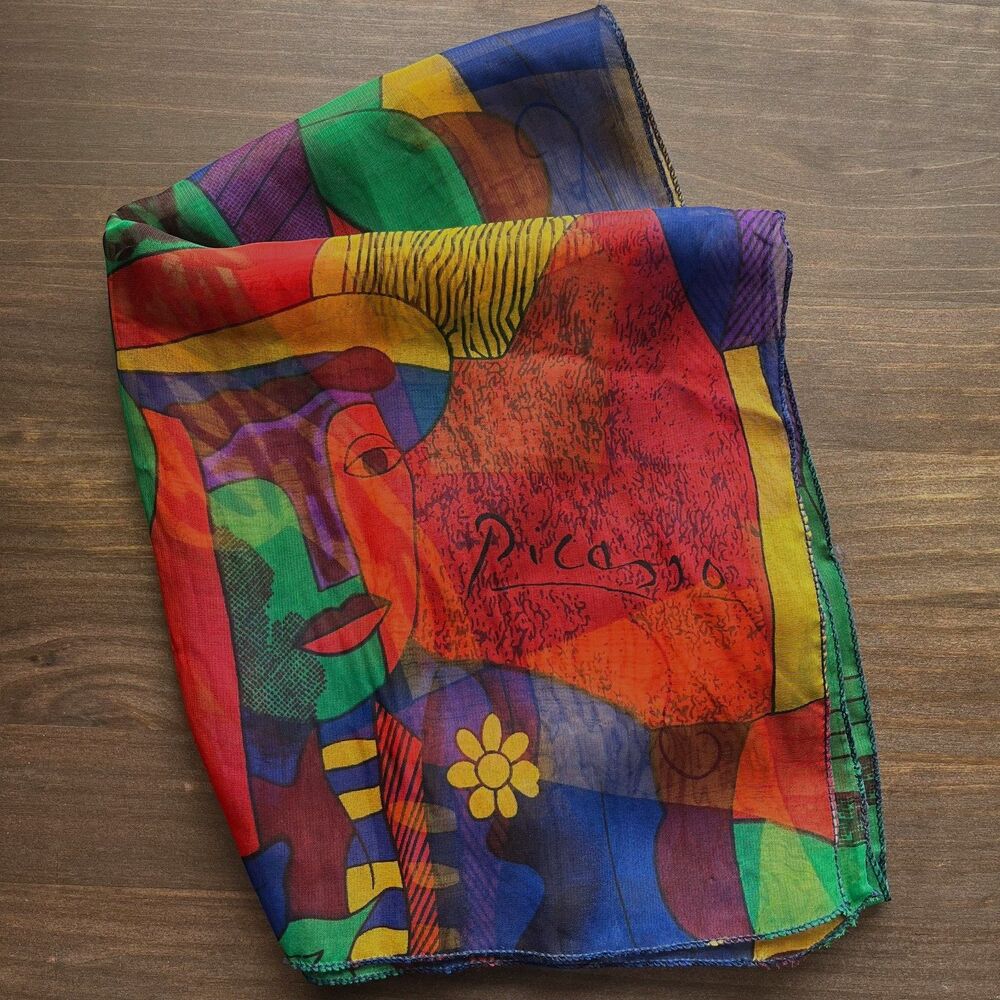 Vintage Sheer Picasso Wearable Art Multi Colored Scarf